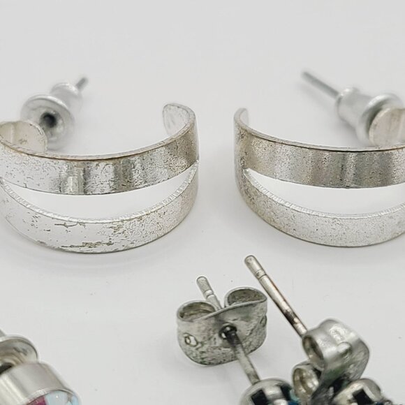 Lot of Assorted Stud & Hoop Earrings Set Some Tarnish and Wear - Picture 2 of 6